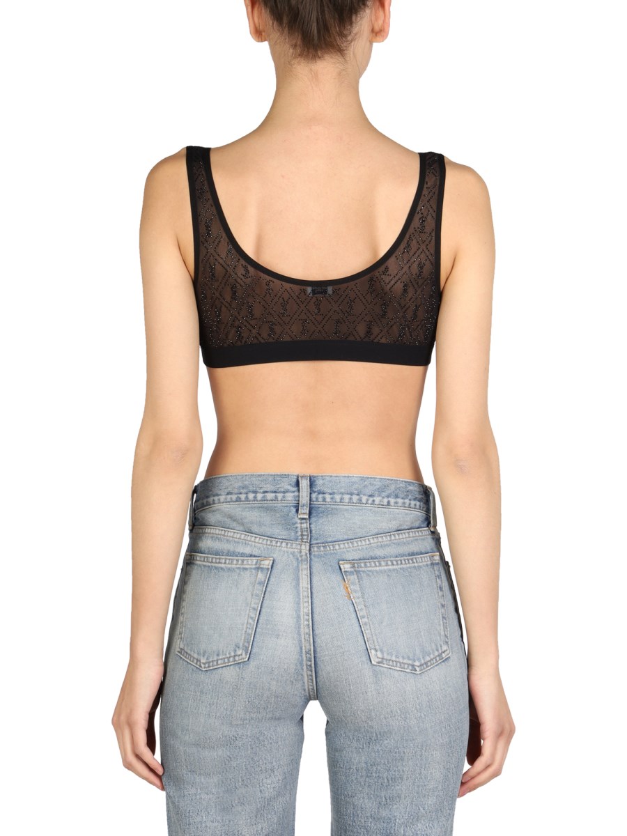 SAINT LAURENT - JERSEY TULLE BRALETTE WITH MONOGRAM LOGO - Eleonora Bonucci