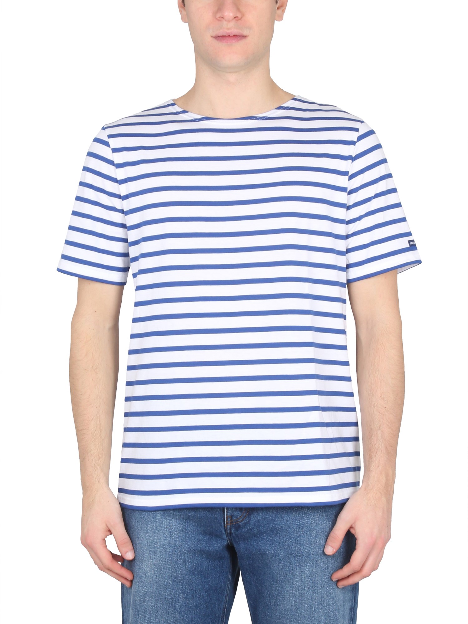 Saint James Levant Modern Navy Blue White T-shirt In White