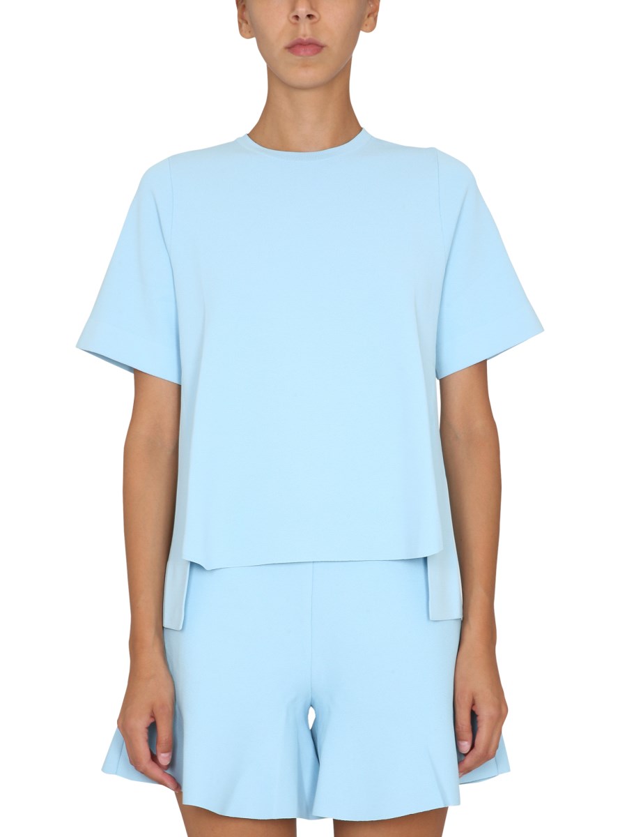 STELLA McCARTNEY T-SHIRT IN VISCOSA CON ORLO ASIMMETRICO