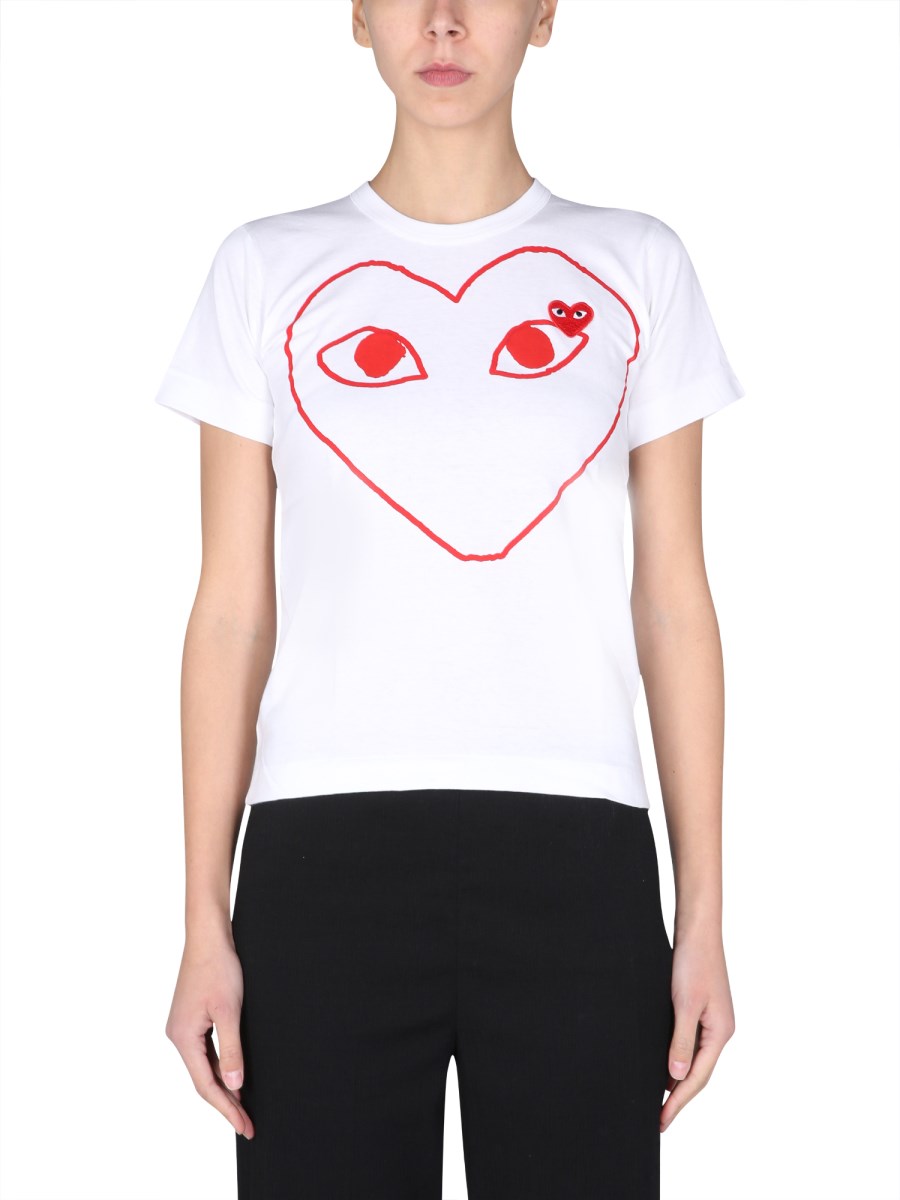 COMME DES GARCONS PLAY T-SHIRT IN COTONE CON PATCH LOGO