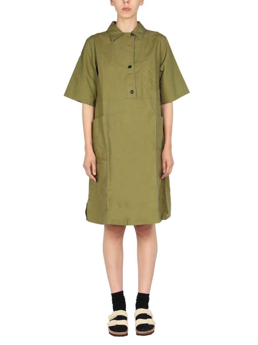 margaret howell shirt dress PLEATED SHIRT DRESS - DRY COTTON TWILL