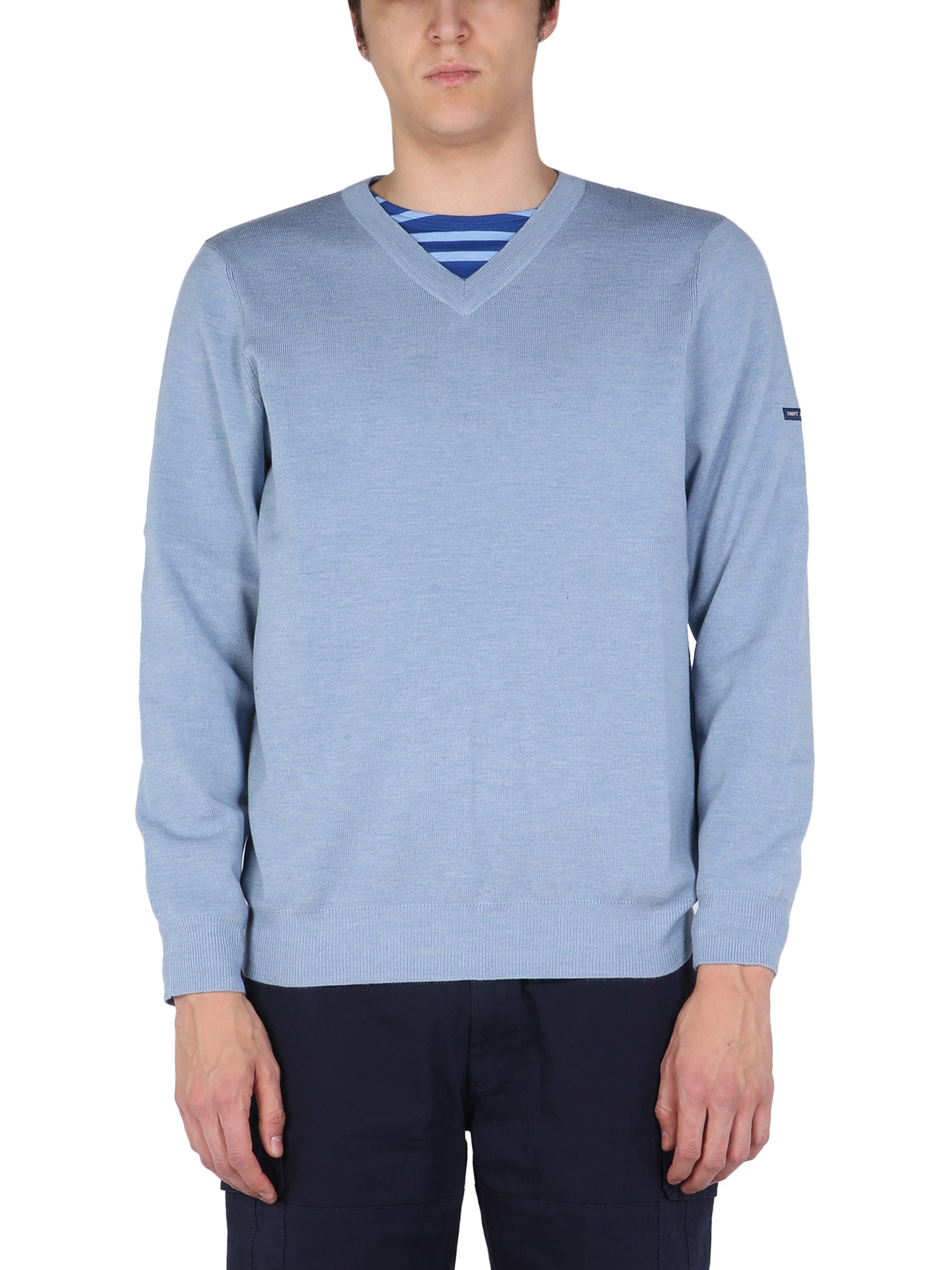 Shop Saint James V-neck Sweater In Blue