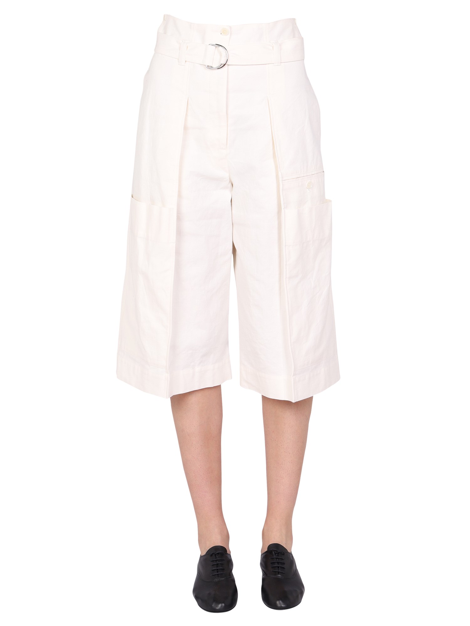 Shop Lemaire Belted Bermuda Shorts In White