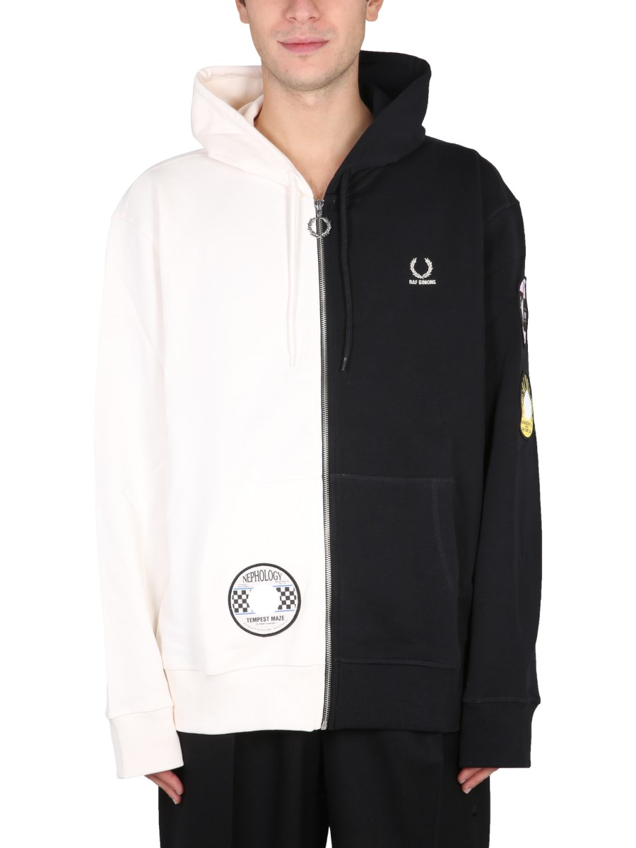 FRED PERRY X RAF SIMONS - TWO-TONE COTTON HOODIE - Eleonora Bonucci