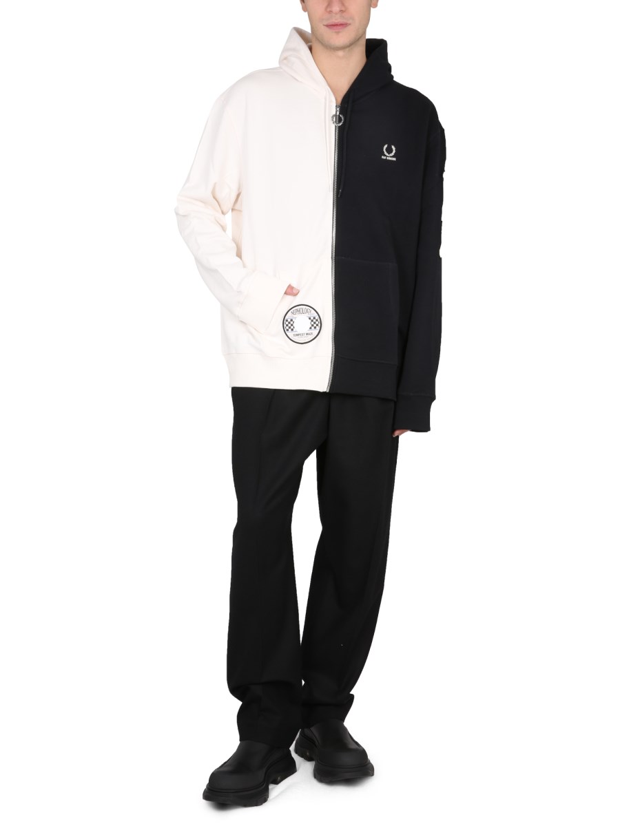 FRED PERRY X RAF SIMONS - TWO-TONE COTTON HOODIE - Eleonora FRED PERRY X RAF SIMONS - TWO-TONE COTTON HOODIE - Eleonora