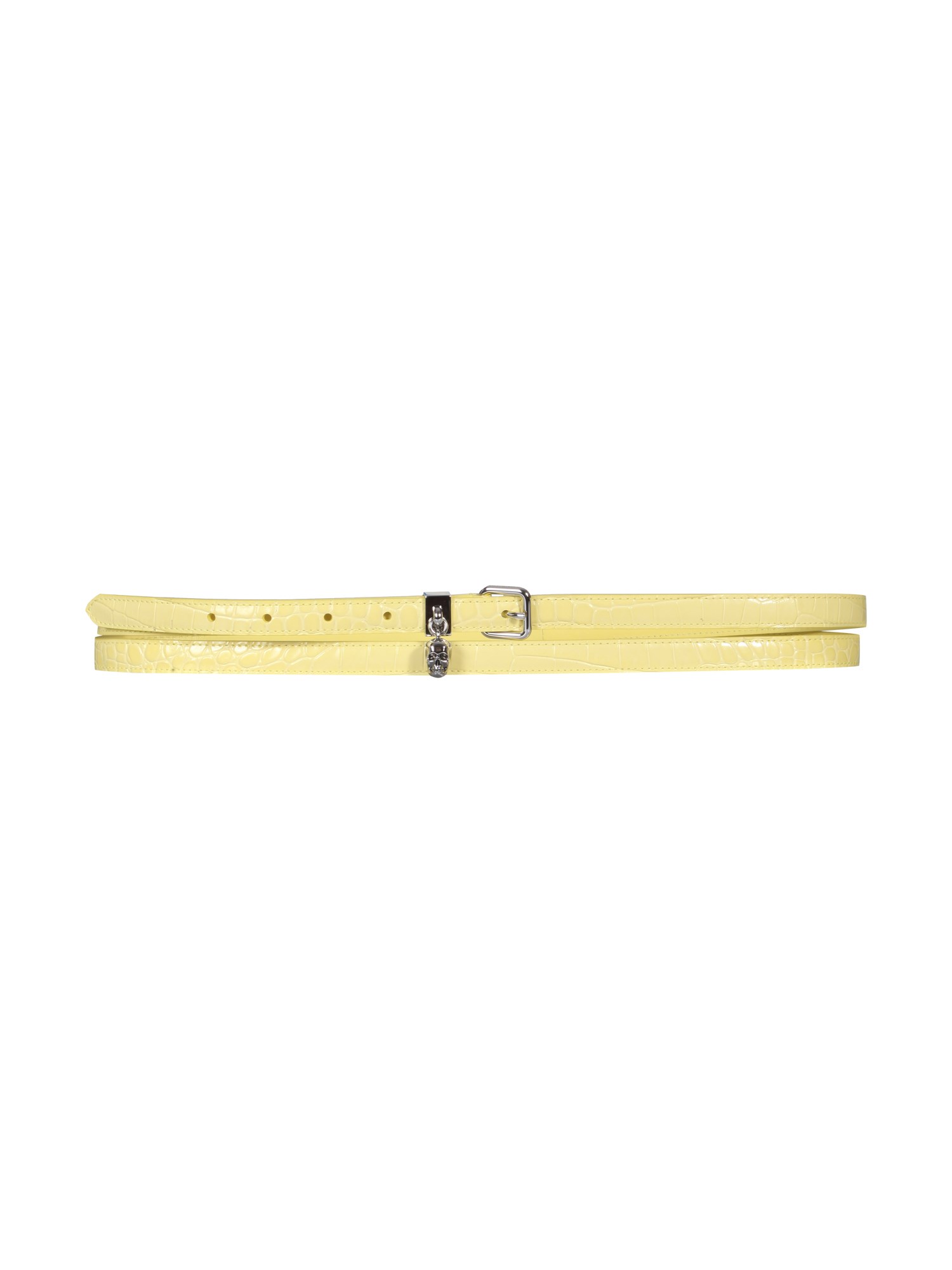 Shop Alexander Mcqueen Double Belt With Skull And Pavè In Yellow