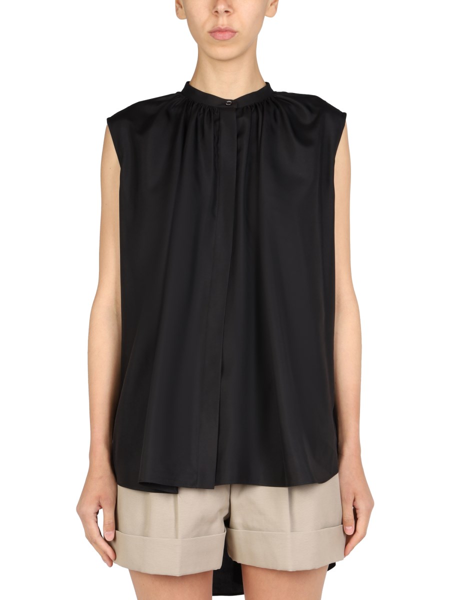 ALEXANDER McQUEEN BLUSA IN SETA CON COLLETTO ALLA COREANA