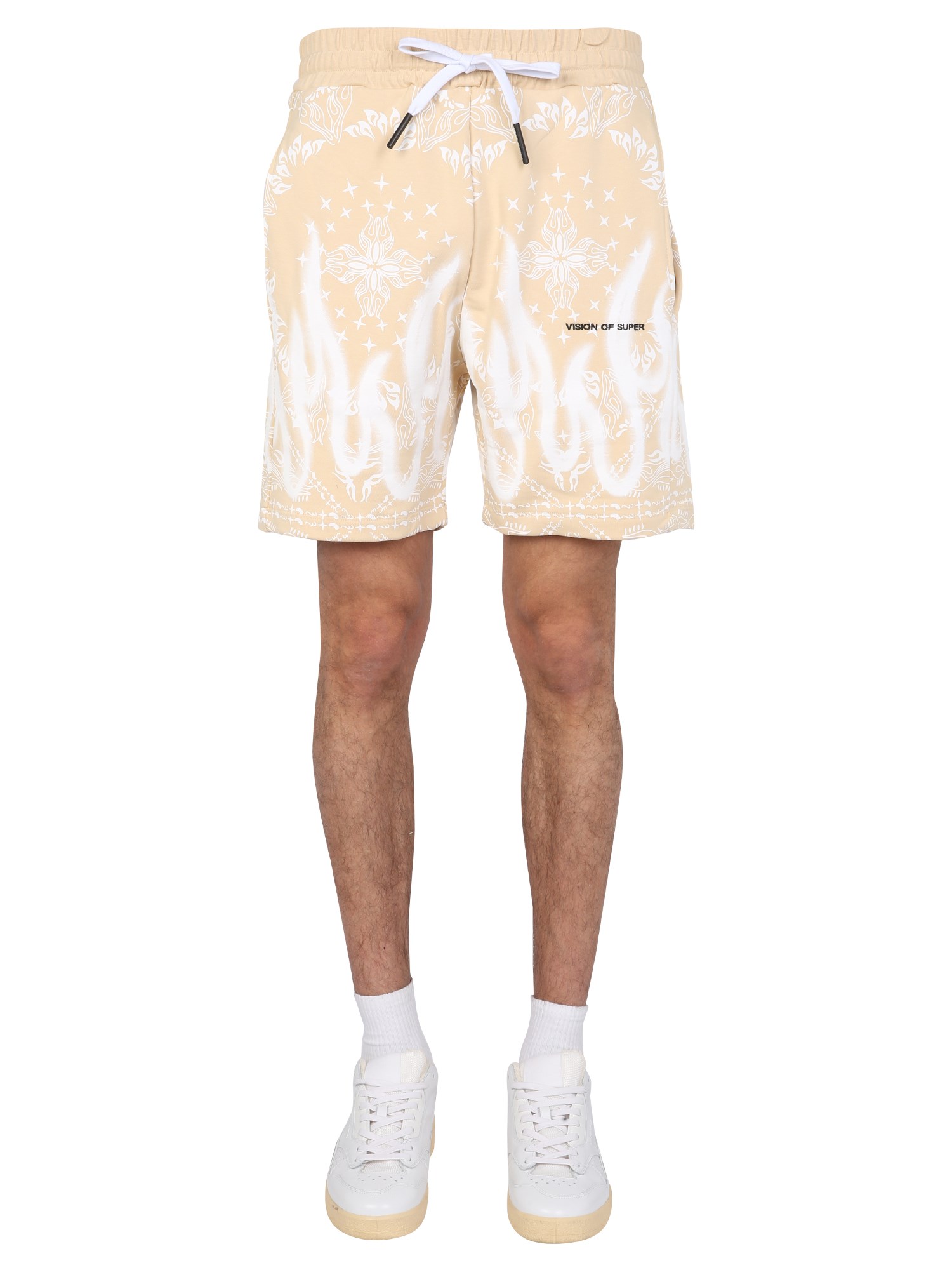Vision Of Super Bermuda With Paisley Pattern In Beige