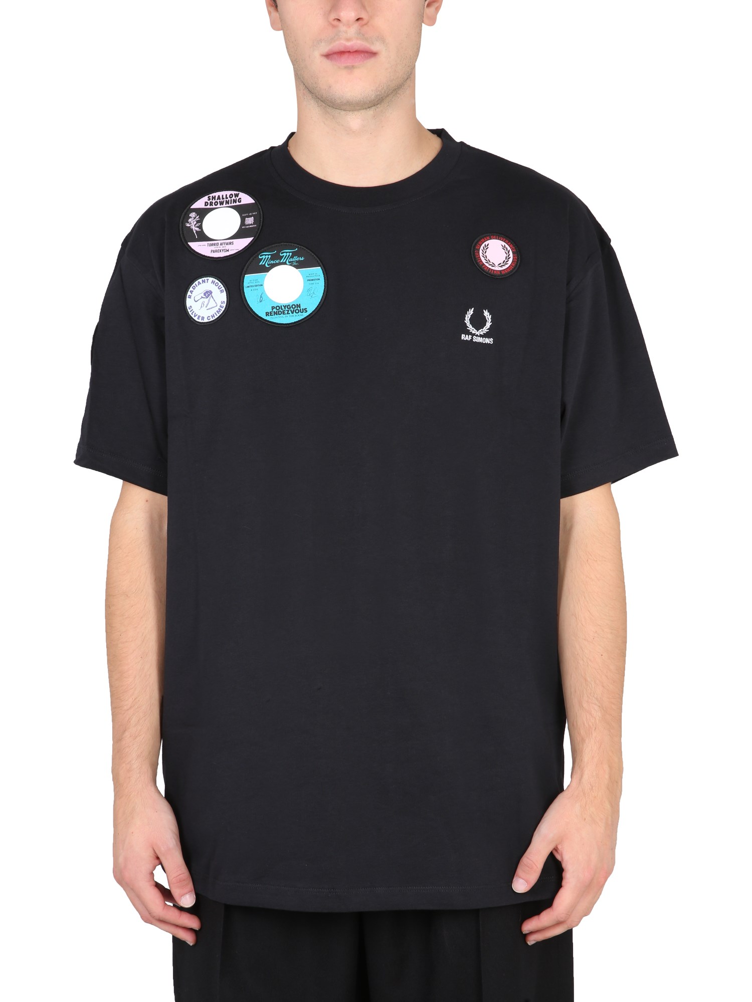 fred perry x raf simons oversized t-shirt with patch
