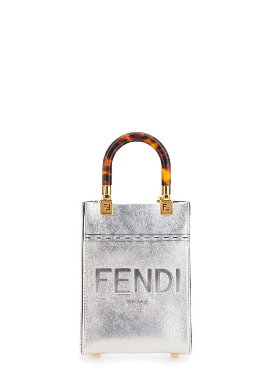 Fendi f logo discount leather shopper tote