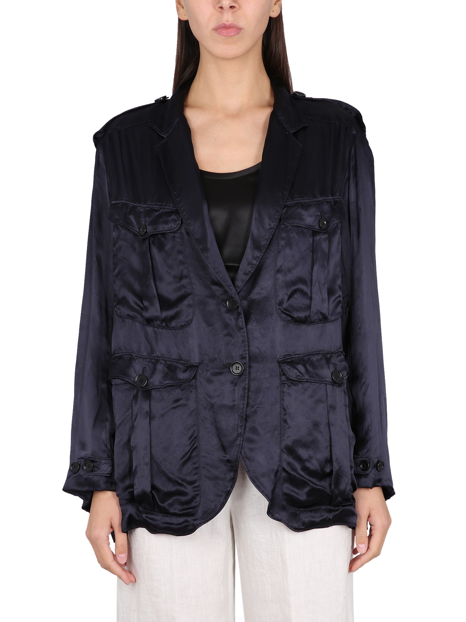Shop Aspesi Jacket With Pockets In Blue
