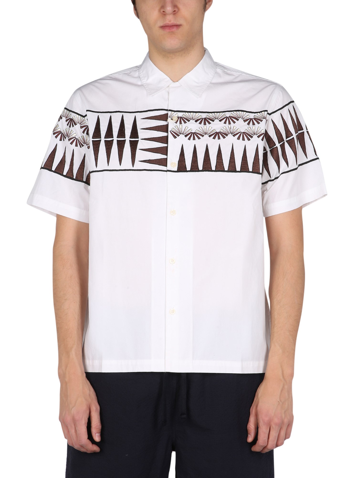 Universal Works Shirt With Embroidery In Powder