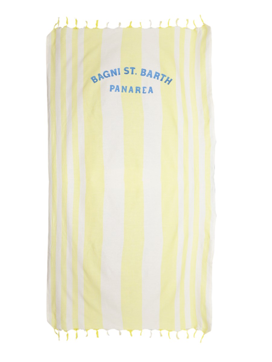 Telo Mare Saint Barth MC2 In Cotone Fouta, Righe Verde Acqua, Misura 100x200 Cm, Con Frange E Logo Ricamato