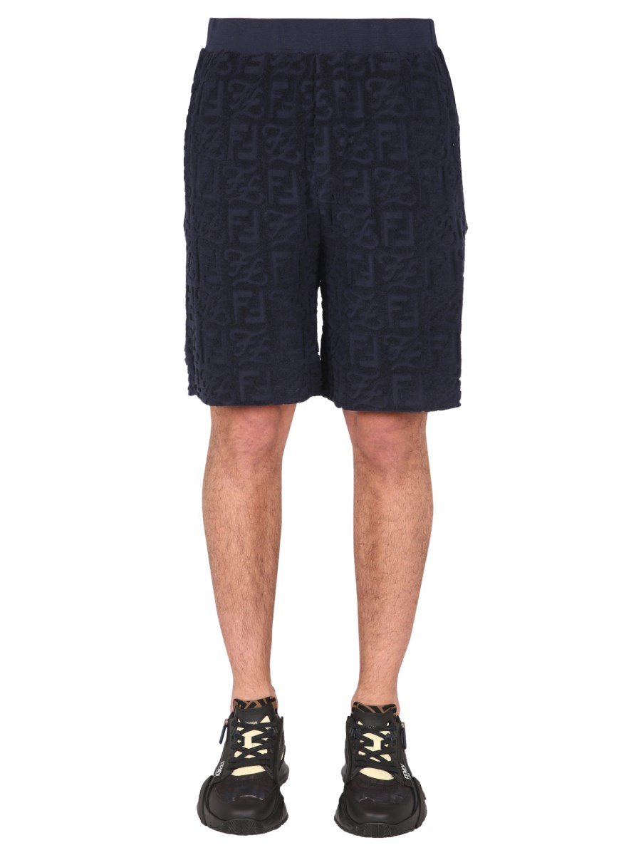 FENDI - COTTON PIQUE BERMUDA SHORTS WITH FLOCKED FF PATTERN - Eleonora  Bonucci