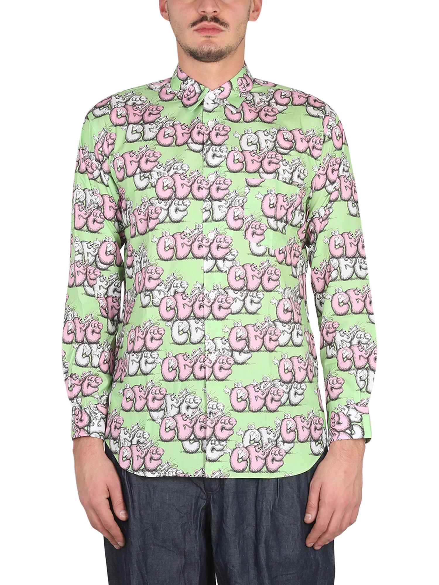 Shop Comme Des Garçons Shirt Shirt With Print X Kaws In Multicolour