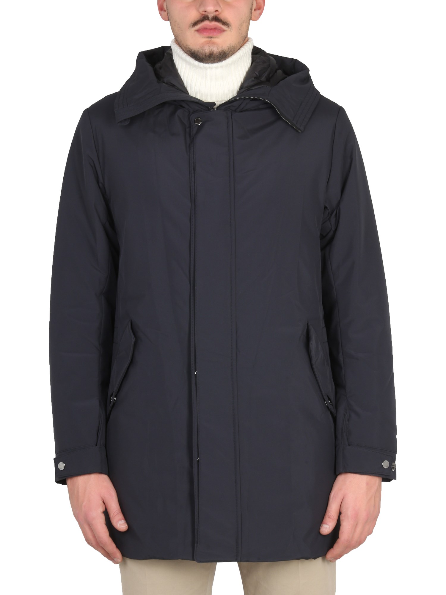 Moorer 'hooded Jacket With Adjustable Side Pockets' In Blue