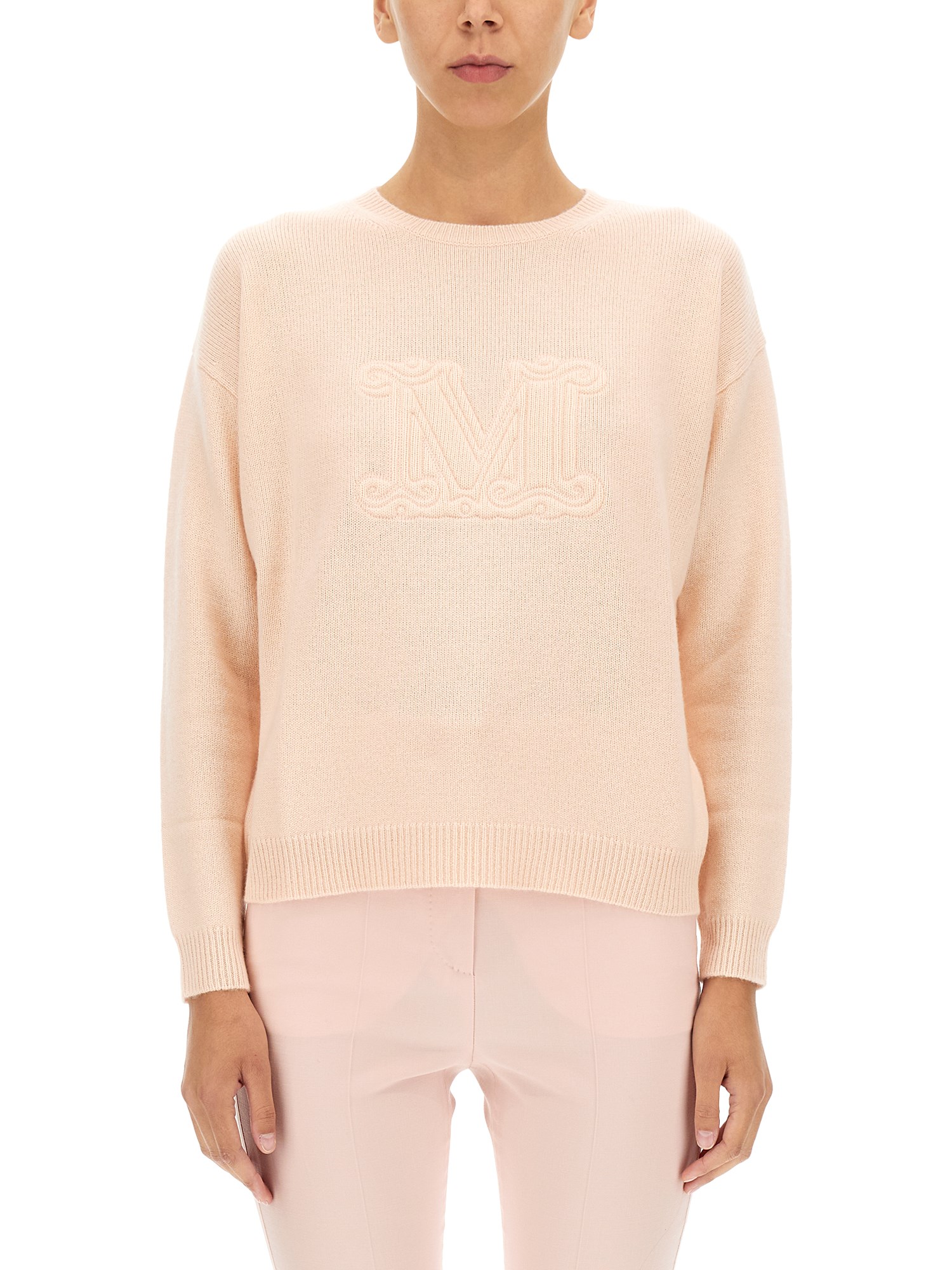Max Mara Logo Detailed Crewneck Sweater In Nude