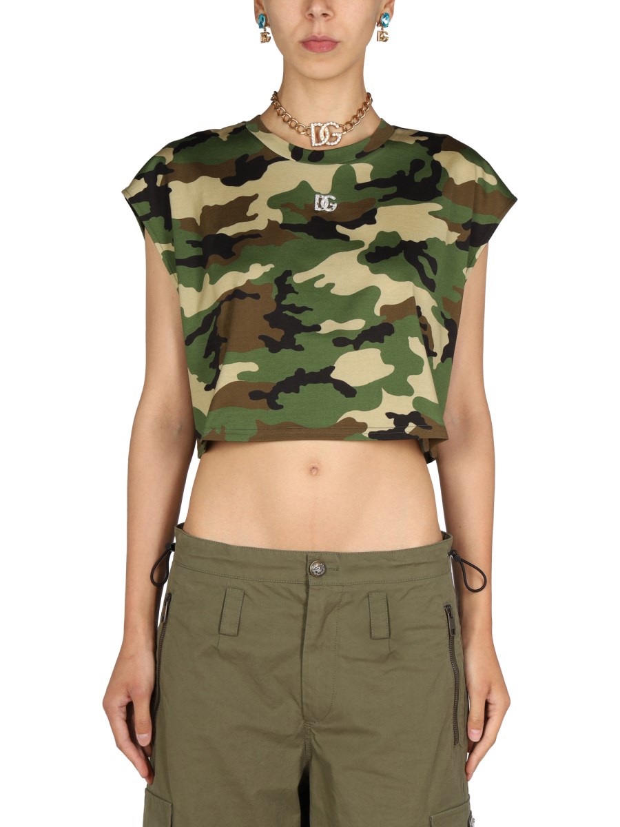 DOLCE GABBANA CAMO PRINT CROPPED T SHIRT Eleonora Bonucci