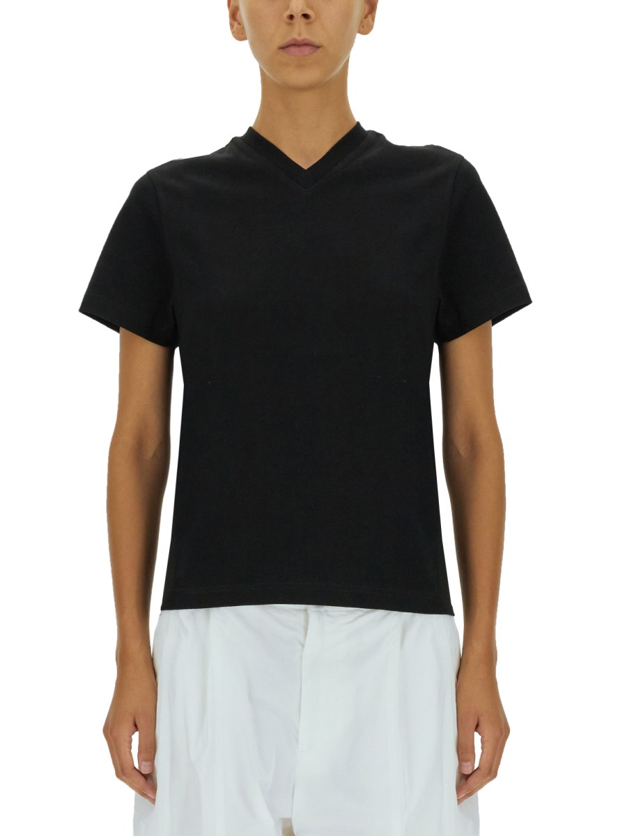 BOTTEGA VENETA T-SHIRT CON DOPPIO SCOLLO A V IN COTONE SUNRISE