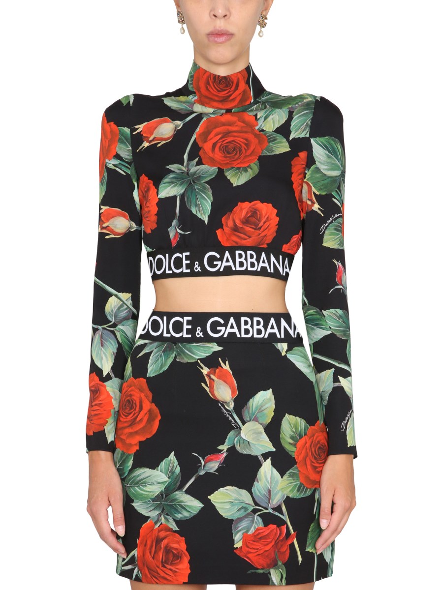 DOLCE GABBANA ROSE PRINT SILK BLEND CHARMEUSE TOP Eleonora Bonucci