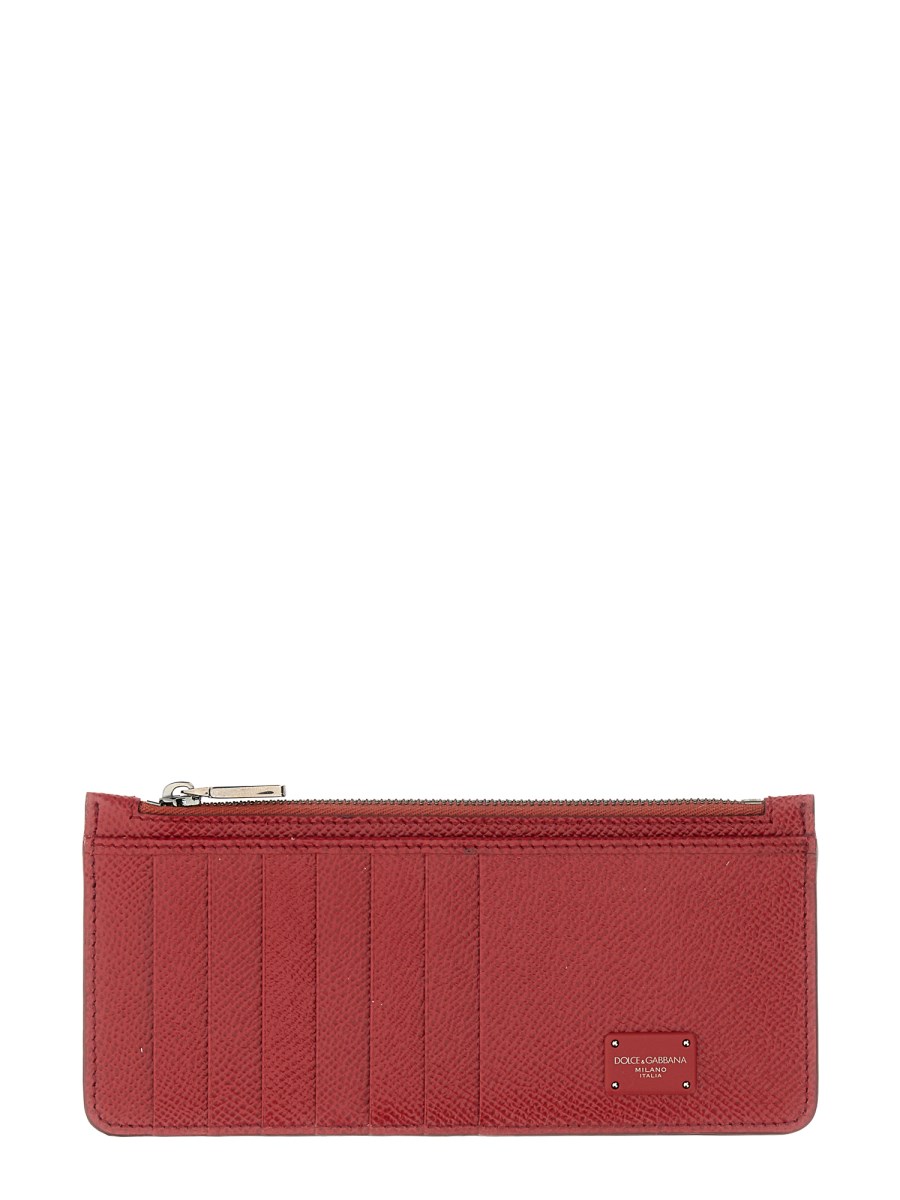 DOLCE & GABBANA - LEATHER CREDIT CARD HOLDER WITH PRINT AND LOGO