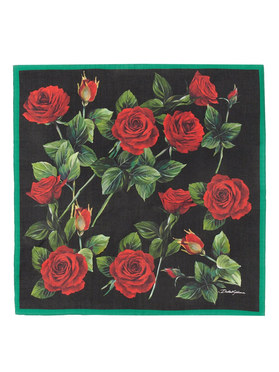 【DOLCE & GABBANA】Rose print silk twill scarf Floral silk twill scarf in multicoloured - Dolce Gabbana
