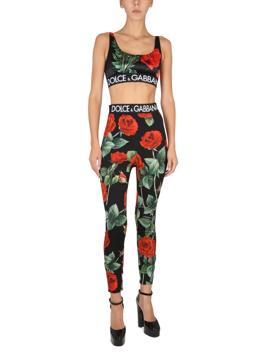 DOLCE & GABBANA - ROSE PRINT CHARMEUSE LEGGINGS - Eleonora Bonucci