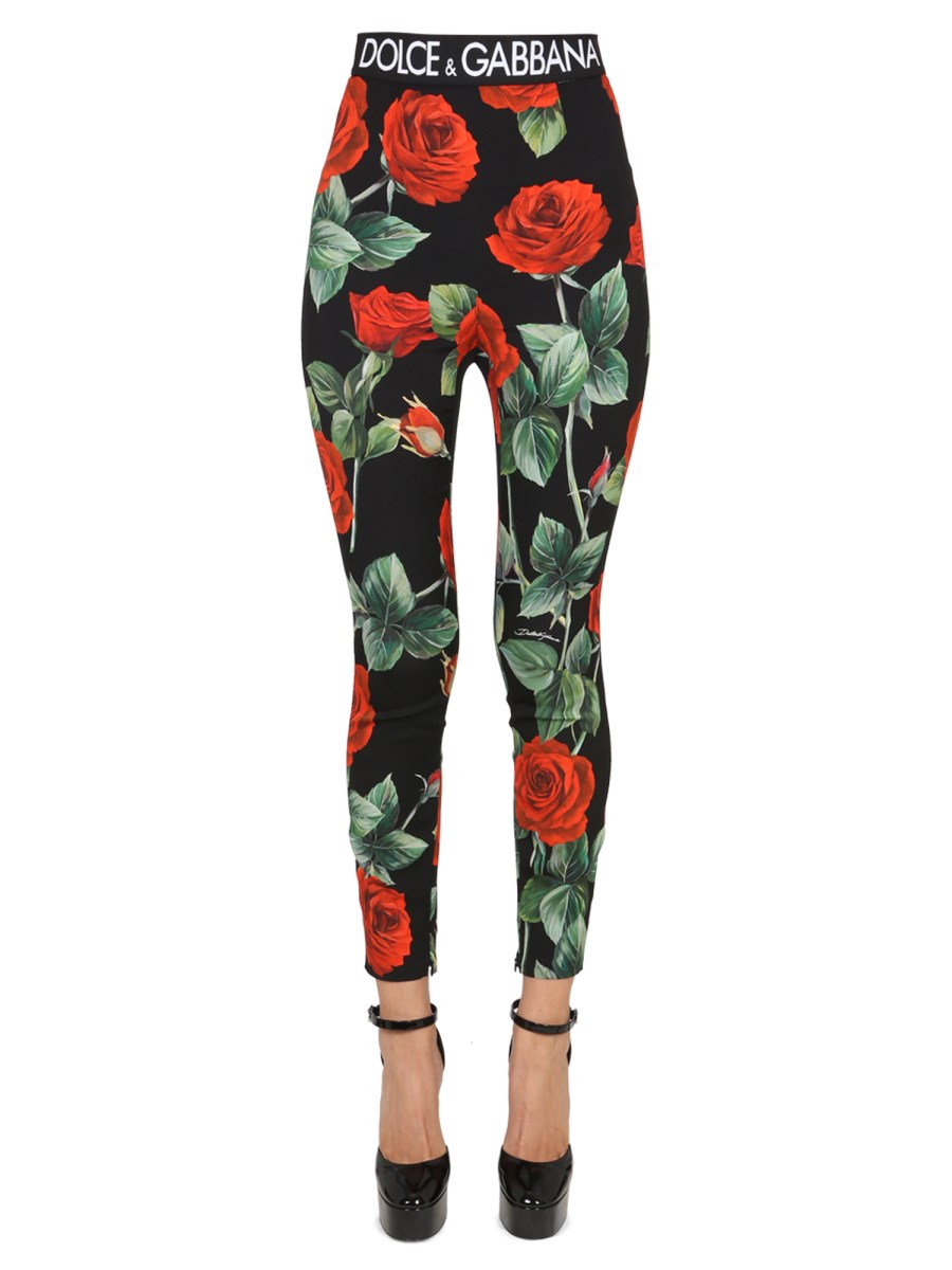 DOLCE & GABBANA - ROSE PRINT CHARMEUSE LEGGINGS - Eleonora Bonucci