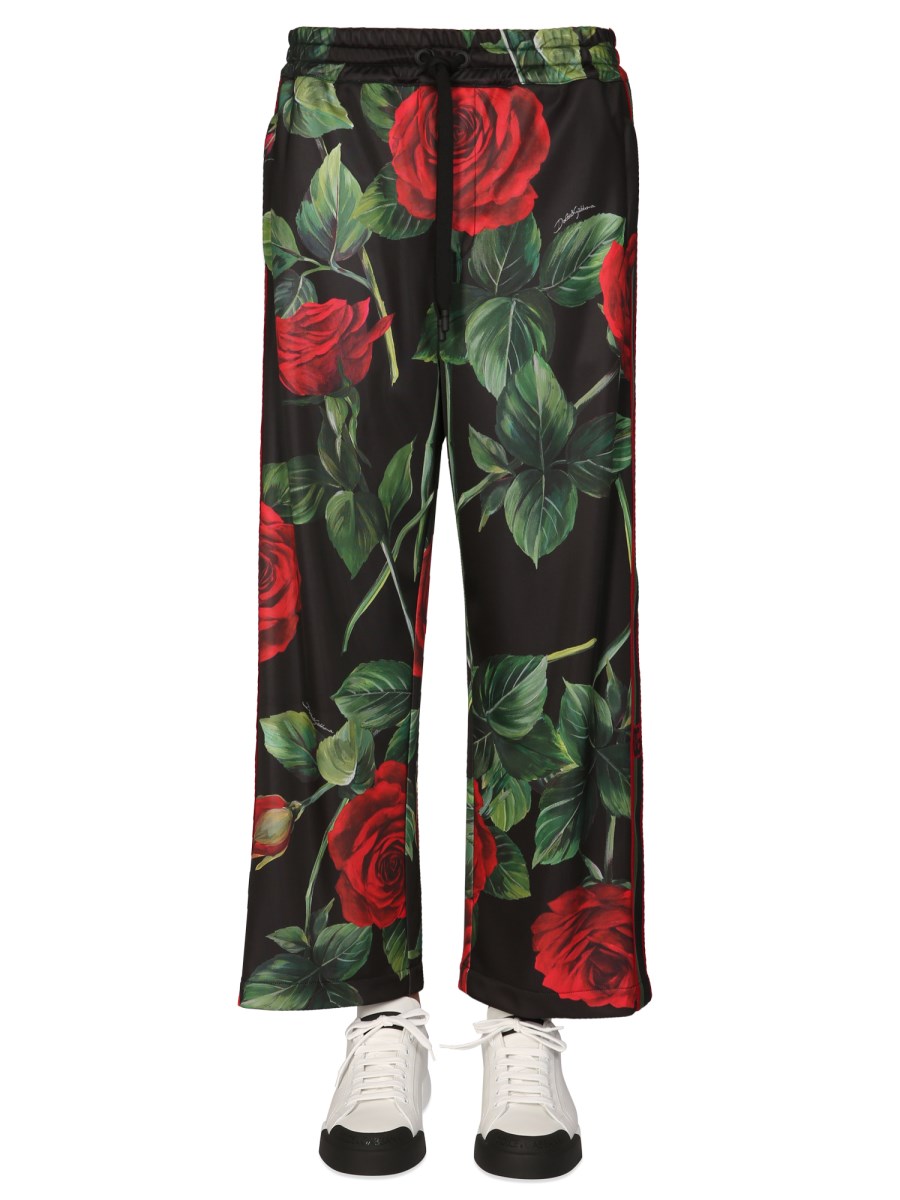 DOLCE & GABBANA PANTALONE JOGGING IN JERSEY TECNICO CON STAMPA ROSE