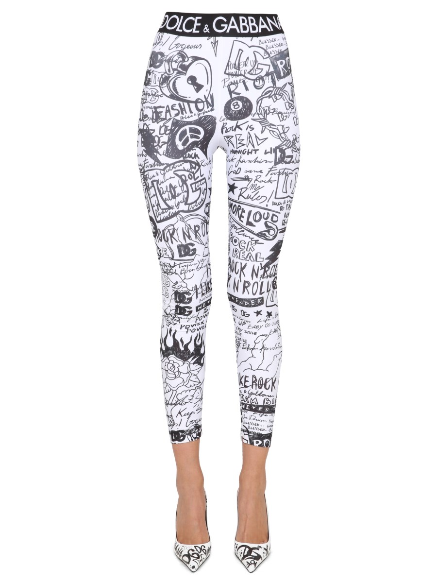 Dolce & Gabbana Logo-print Ski Leggings In Graffiti Bco/f.nero