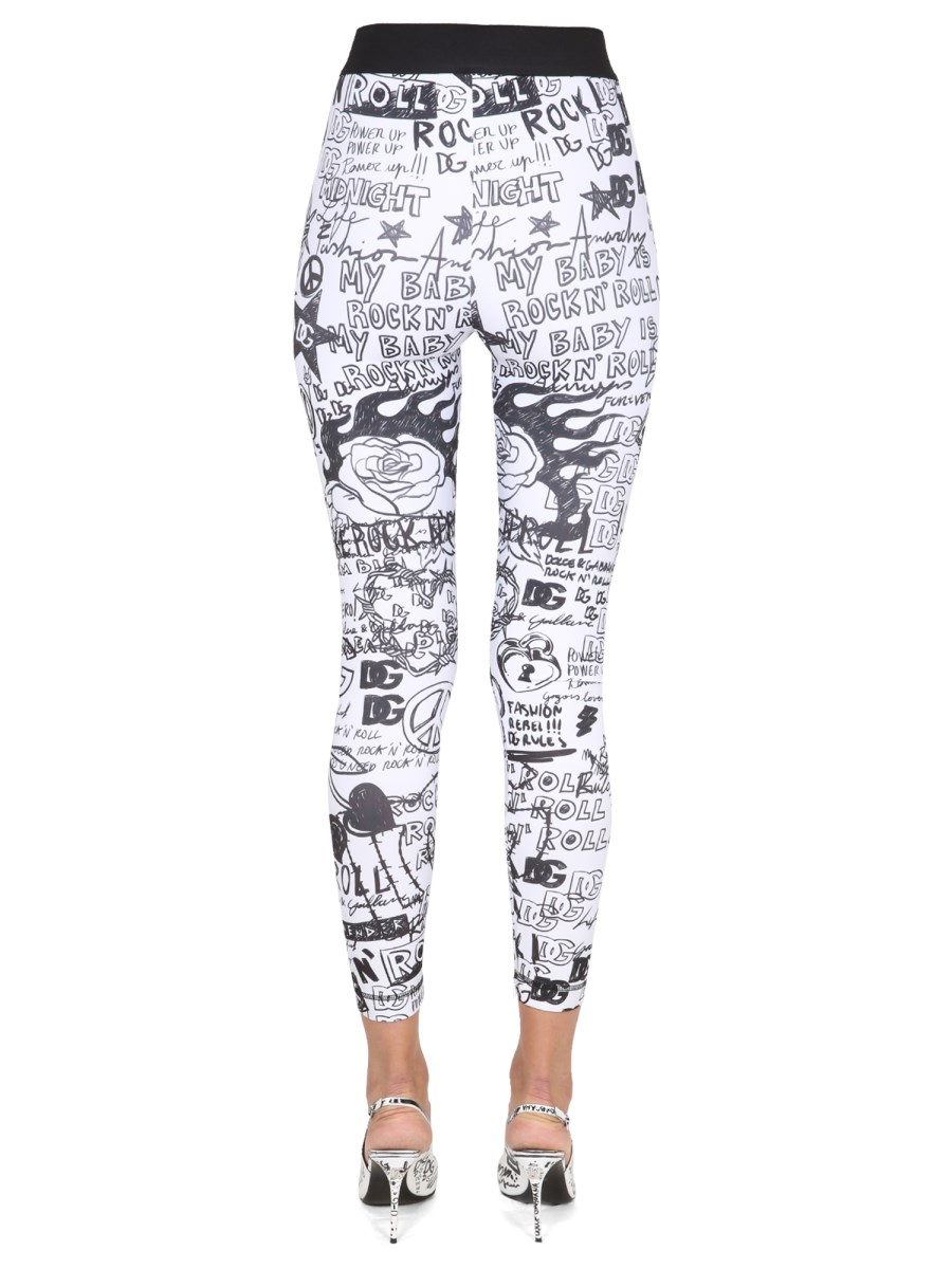 DOLCE & GABBANA - GRAFFITI PRINT JERSEY LEGGINGS