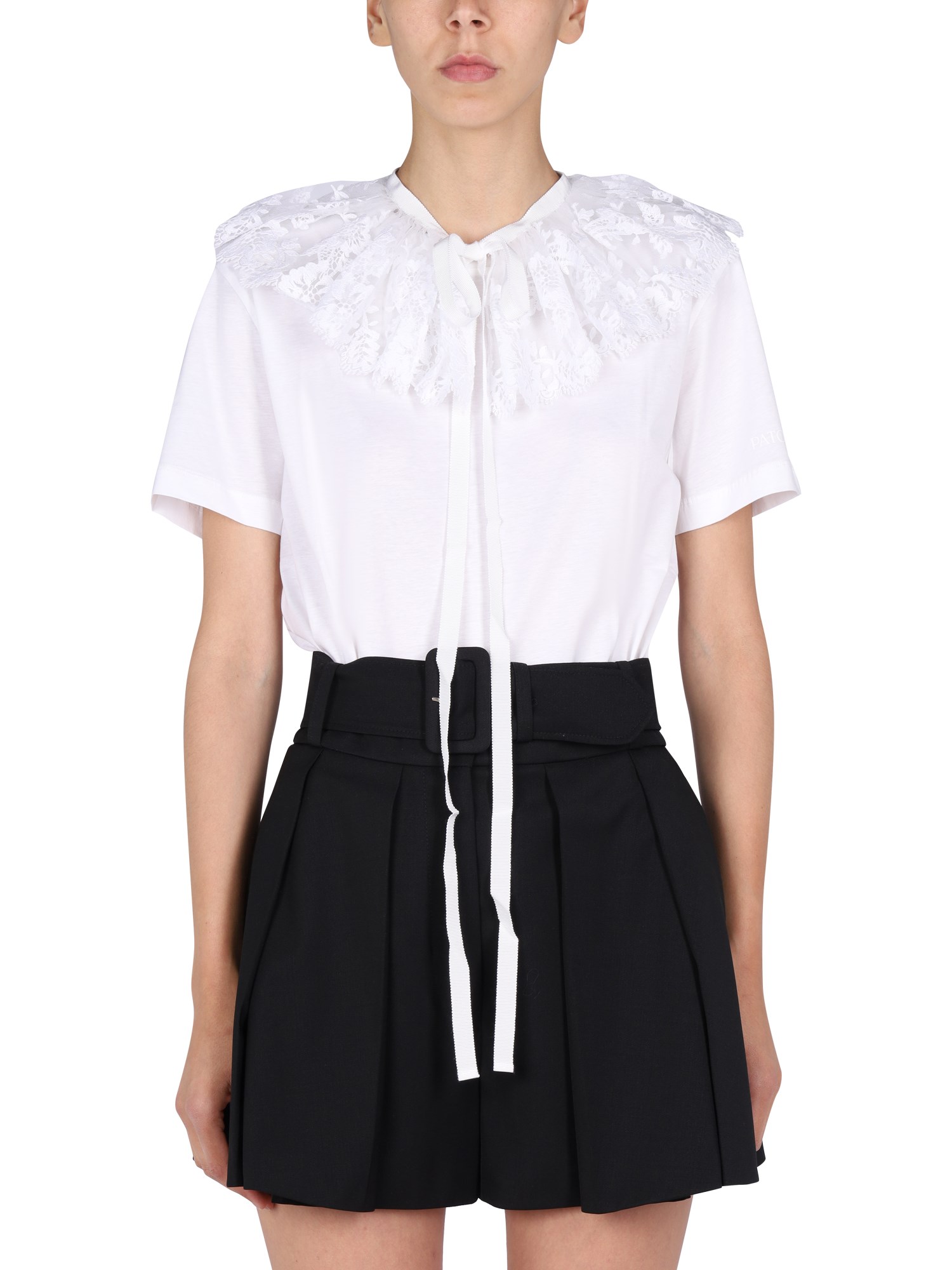 Shop Patou Lace Embroidery T-shirt In White