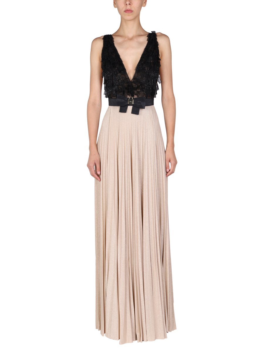 ELISABETTA FRANCHI - NYLON EMBROIDERED BODICE RED CARPET DRESS