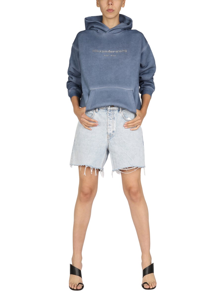 ALEXANDER WANG - COTTON RHINESTONE LOGO HOODIE - Eleonora ALEXANDER WANG - COTTON RHINESTONE LOGO HOODIE - Eleonora