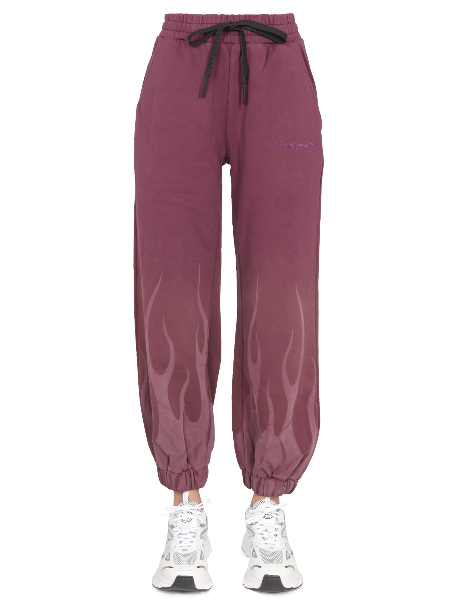 Shop Vision Of Super "corrosive Flames" Pants In Bordeaux