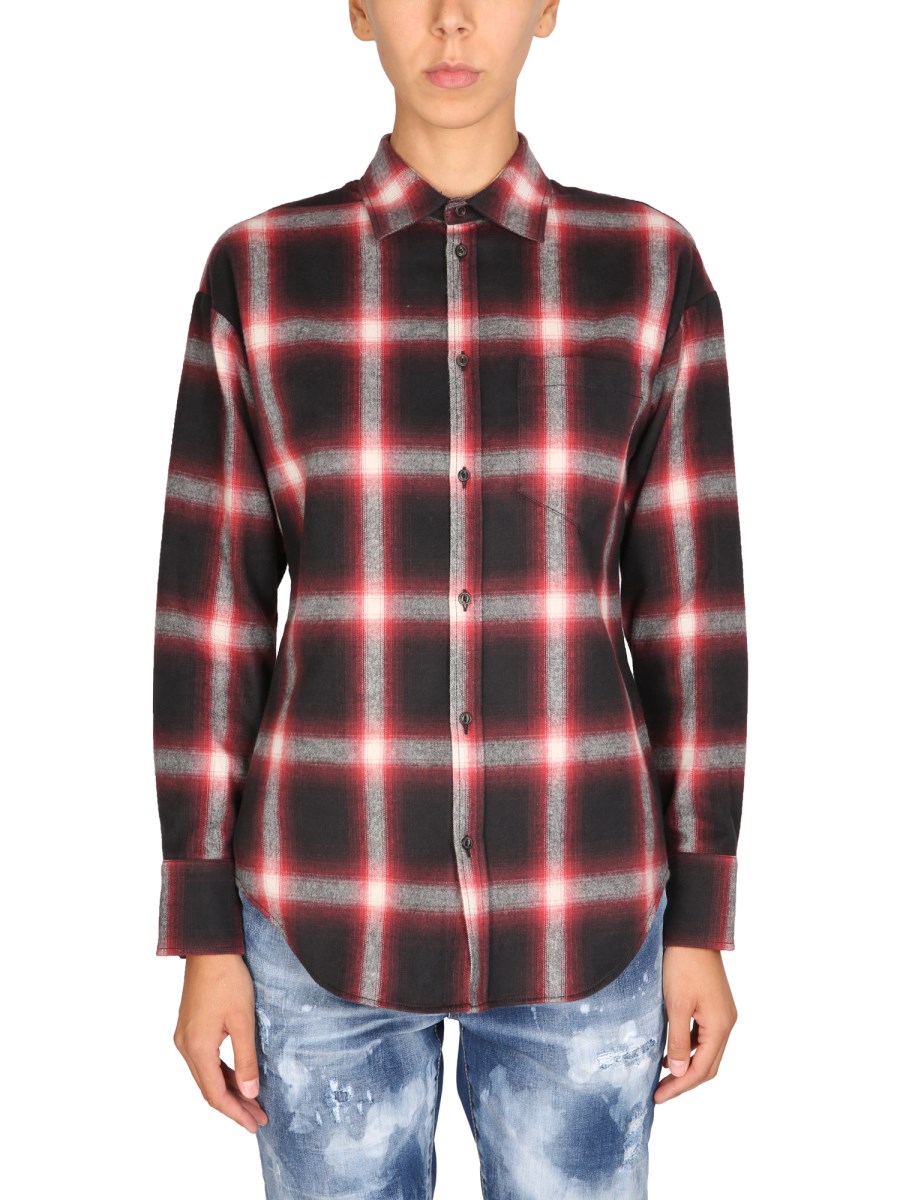 DSQUARED CAMICIA "EASY DEAN" IN FLANELLA DI COTONE STAMPA CHECK