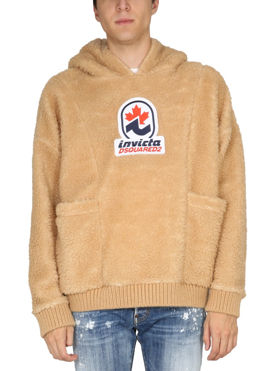 DSQUARED - TEDDY HOODIE WITH INVICTA DSQUARED2 PATCH - Eleonora Bonucci