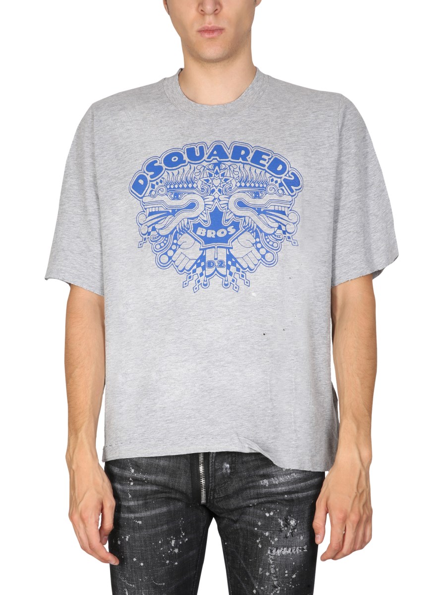 DSQUARED T-SHIRT DRAGON BROS FOOTBALL IN JERSEY DI COTONE