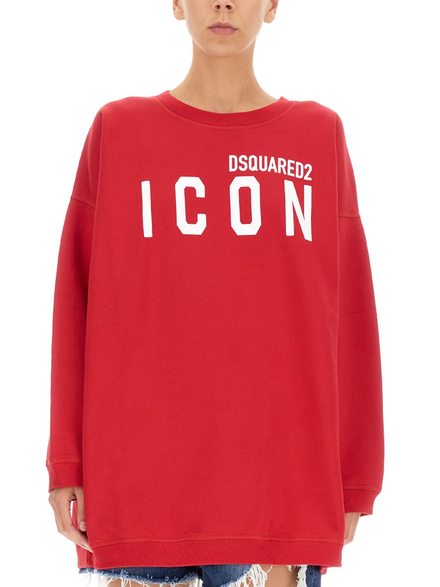 DSQUARED FELPA "ICON" IN COTONE CON STAMPA LOGO