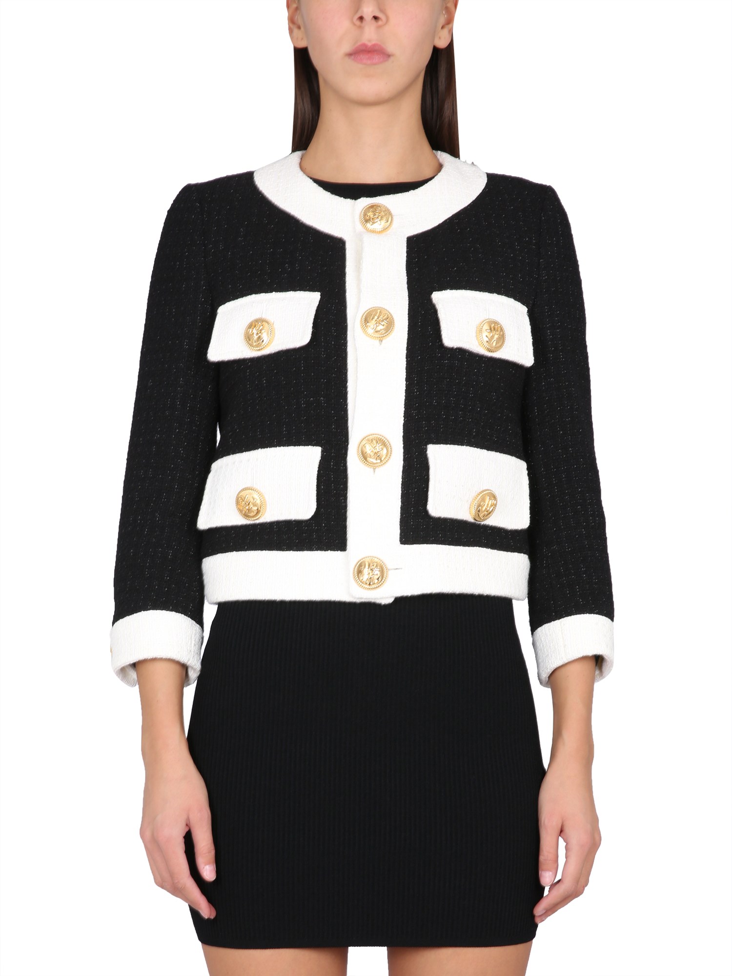 Dsquared2 Two Tone Tweed Boxy Jacket In Black