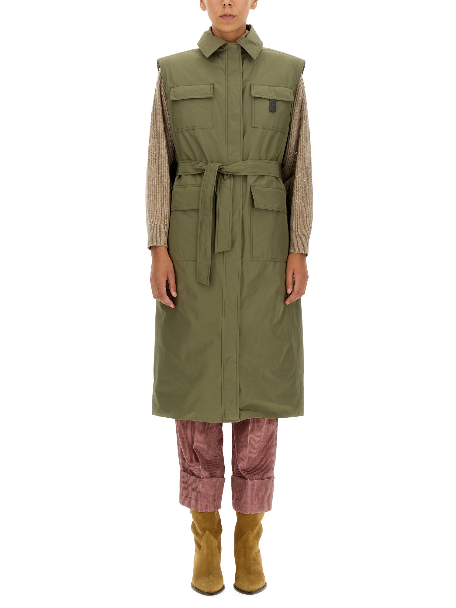 Shop Brunello Cucinelli Taffeta Trench Coat In Military Green