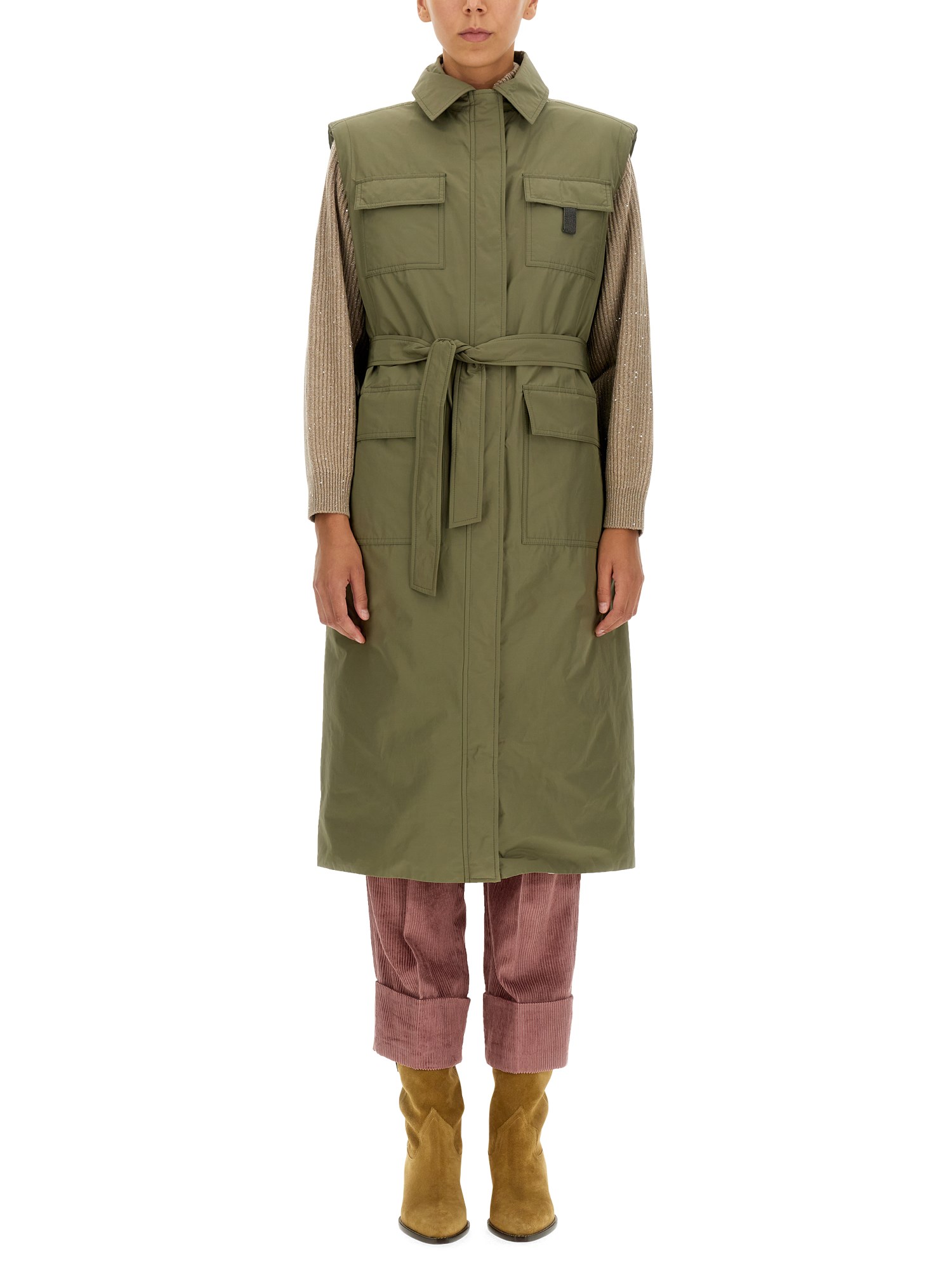 Brunello Cucinelli Taffeta Trench Coat In Military Green