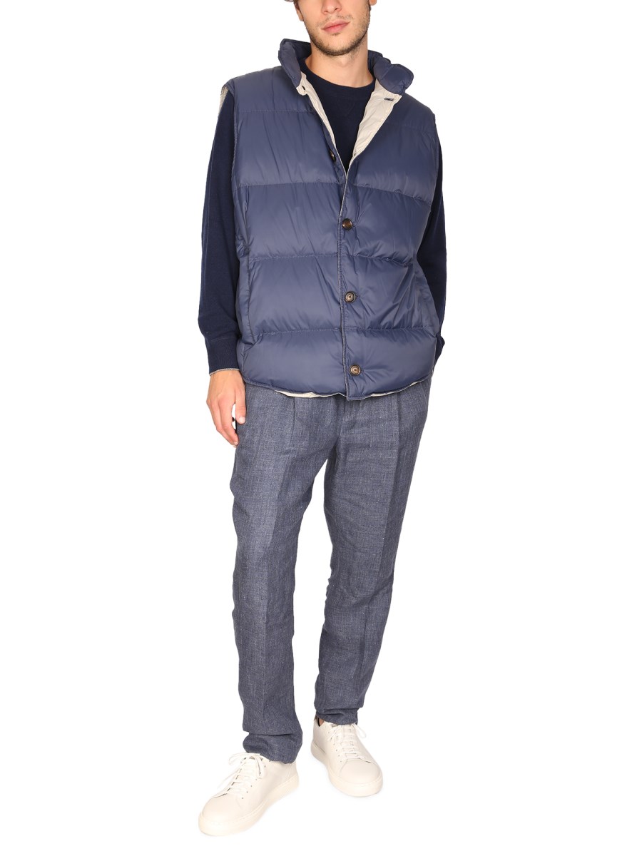 ブルゾン Brunello Cucinelli Bordeaux Sleeveless Down Jacket BRUNELLO CUCINELLI - Suede Leather Down Vest Brunello Cucinelli