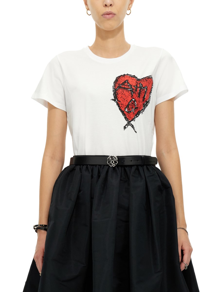 ALEXANDER McQUEEN - COTTON T-SHIRT WITH CARVED LOVE PRINT - Eleonora ...