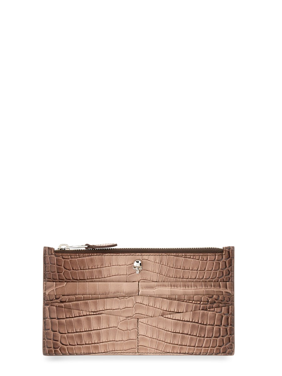 ALEXANDER McQUEEN PORTAFOGLIO PIATTO IN PELLE STAMPA COCCO CON ZIP