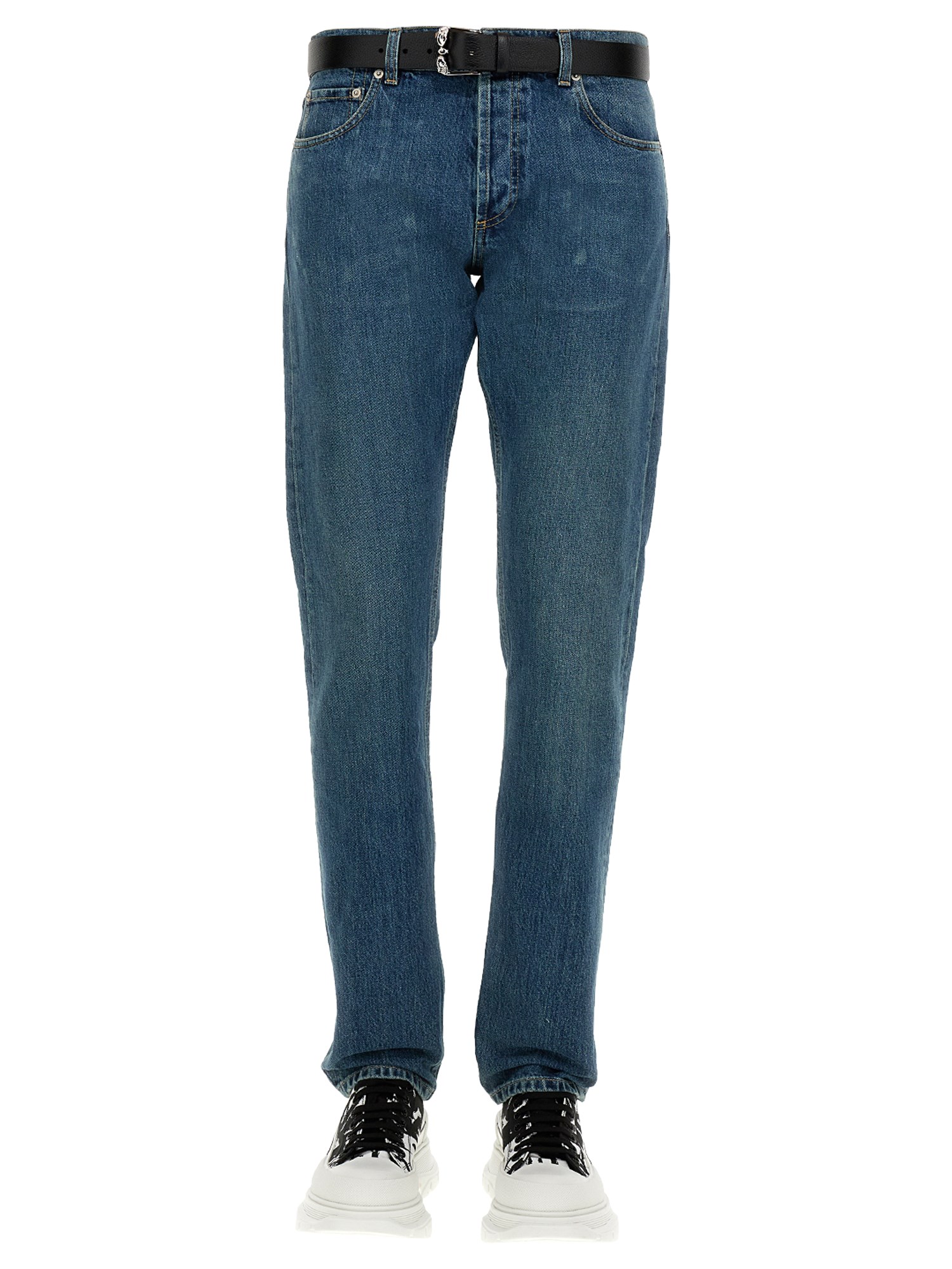 Shop Alexander Mcqueen Jeans With Embroidered Logo In Blue