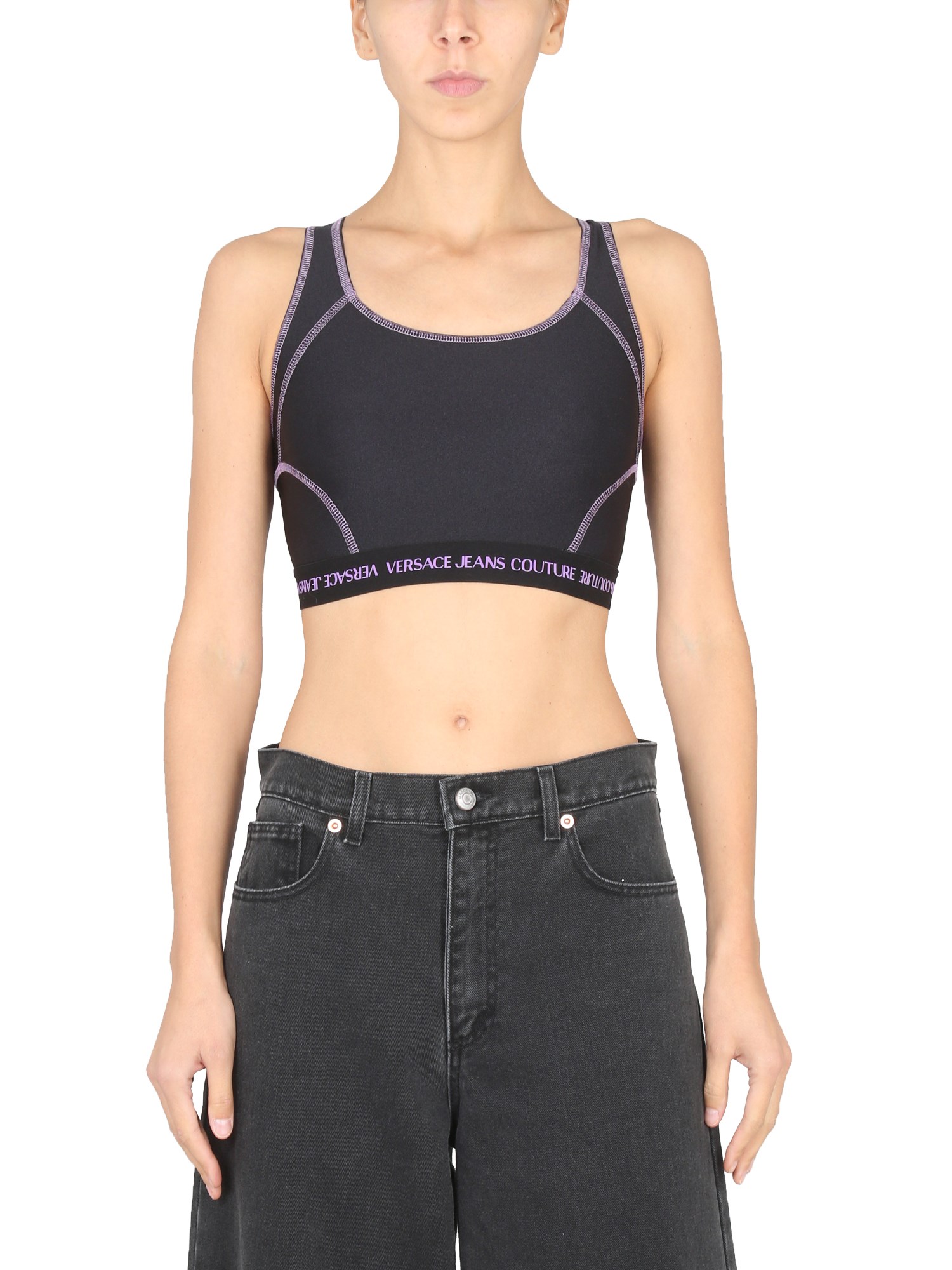 versace jeans couture crop top with logo band