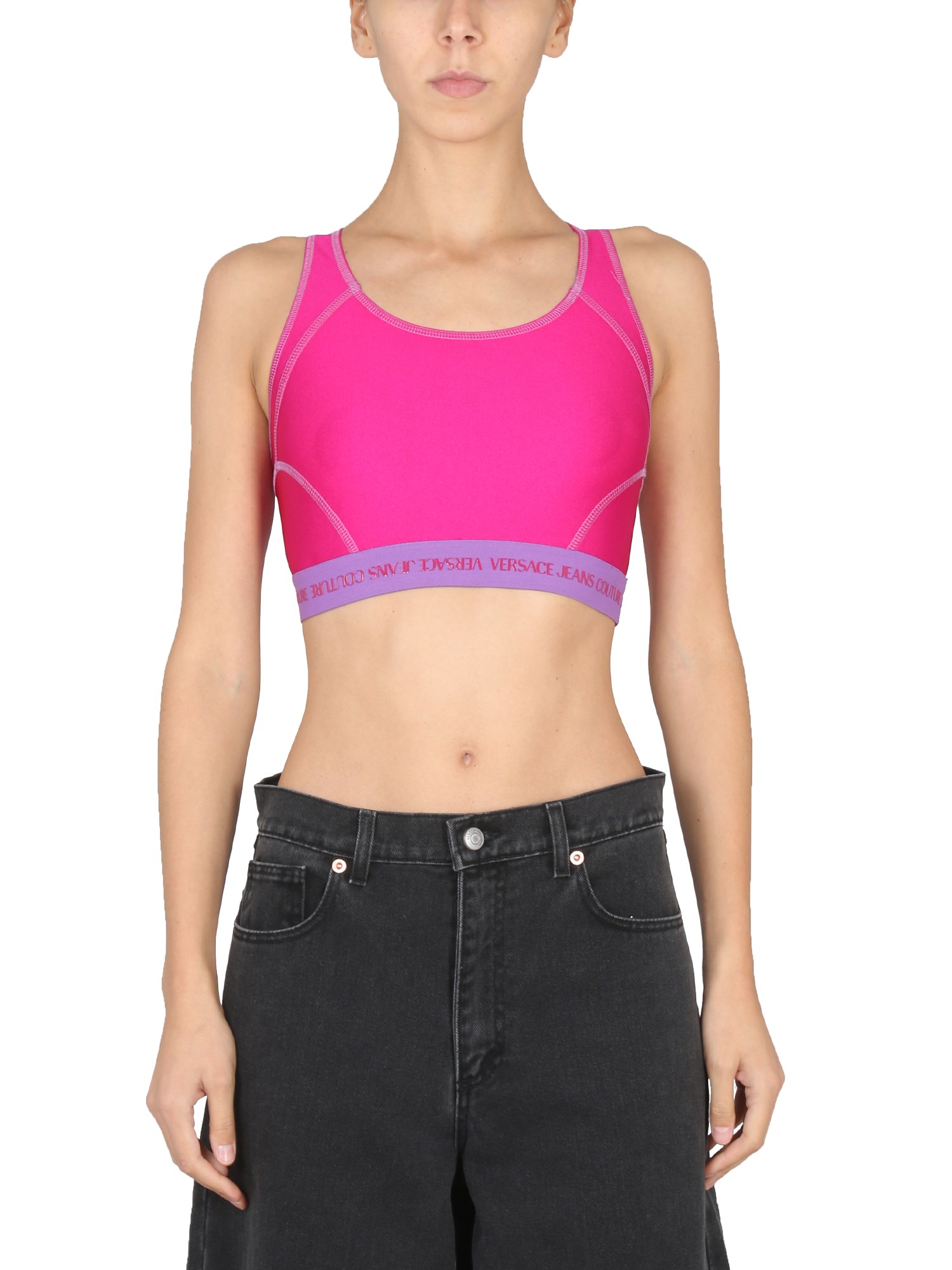 versace jeans couture crop top with logo band
