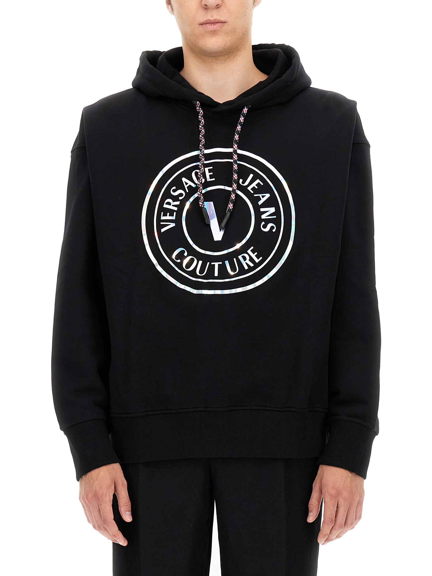 Shop Versace Jeans Couture Sweatshirt With Laminated Logo In Black