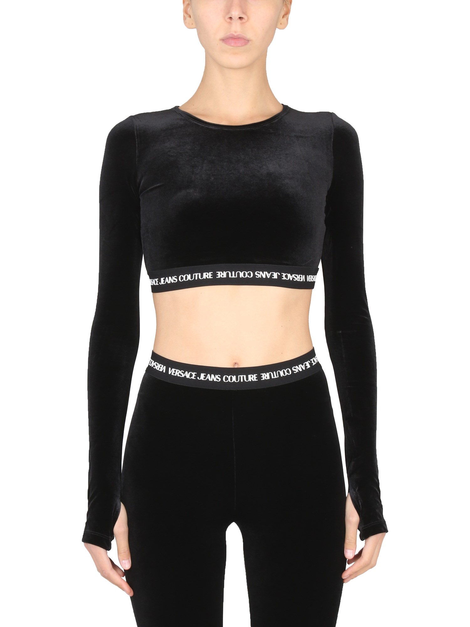 versace jeans couture logo band crop top